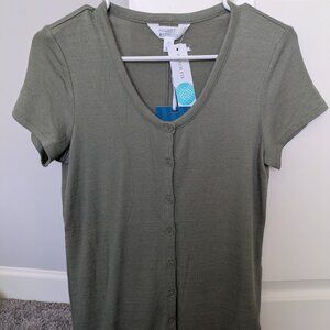 Market and Spruce womens green ribbed button front short sleeve top size S